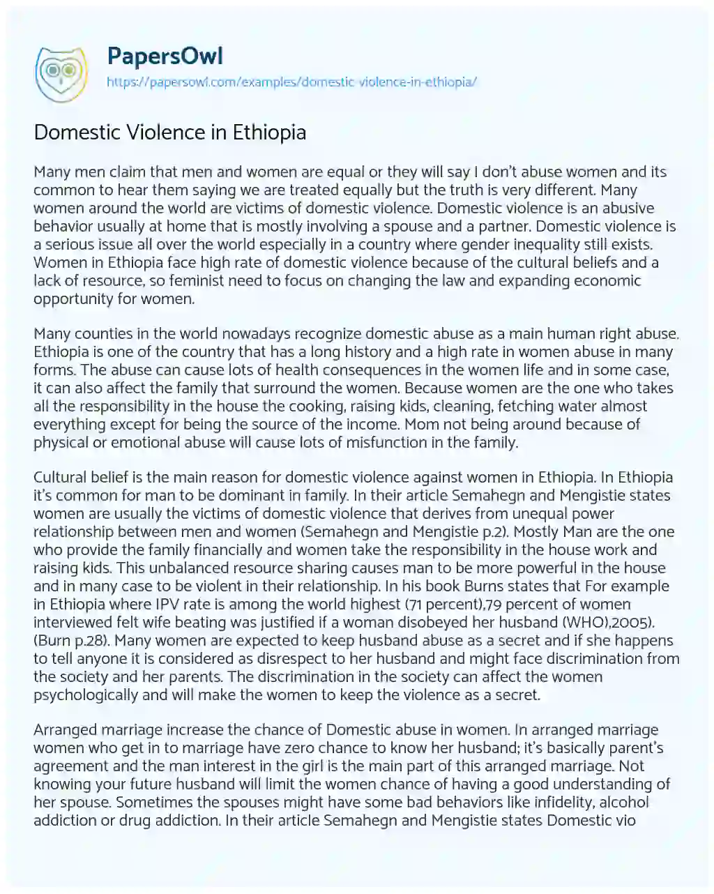 Essay on Domestic Violence in Ethiopia