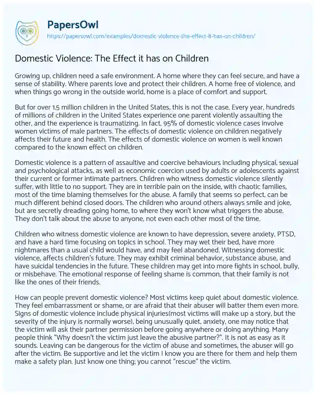 Domestic Violence: the Effect it has on Children essay