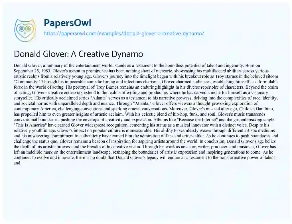 Essay on Donald Glover: a Creative Dynamo