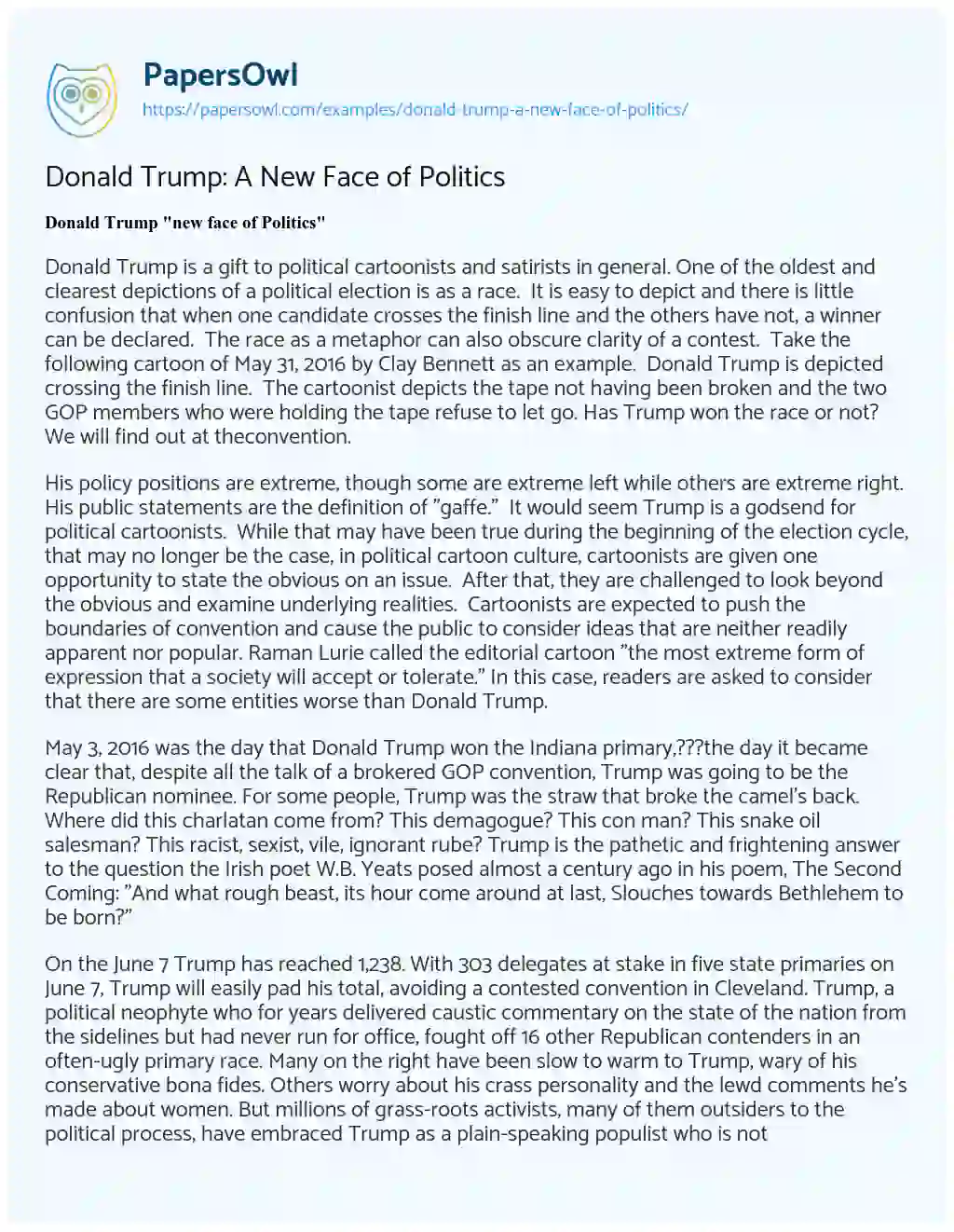Essay on Donald Trump: a New Face of Politics 