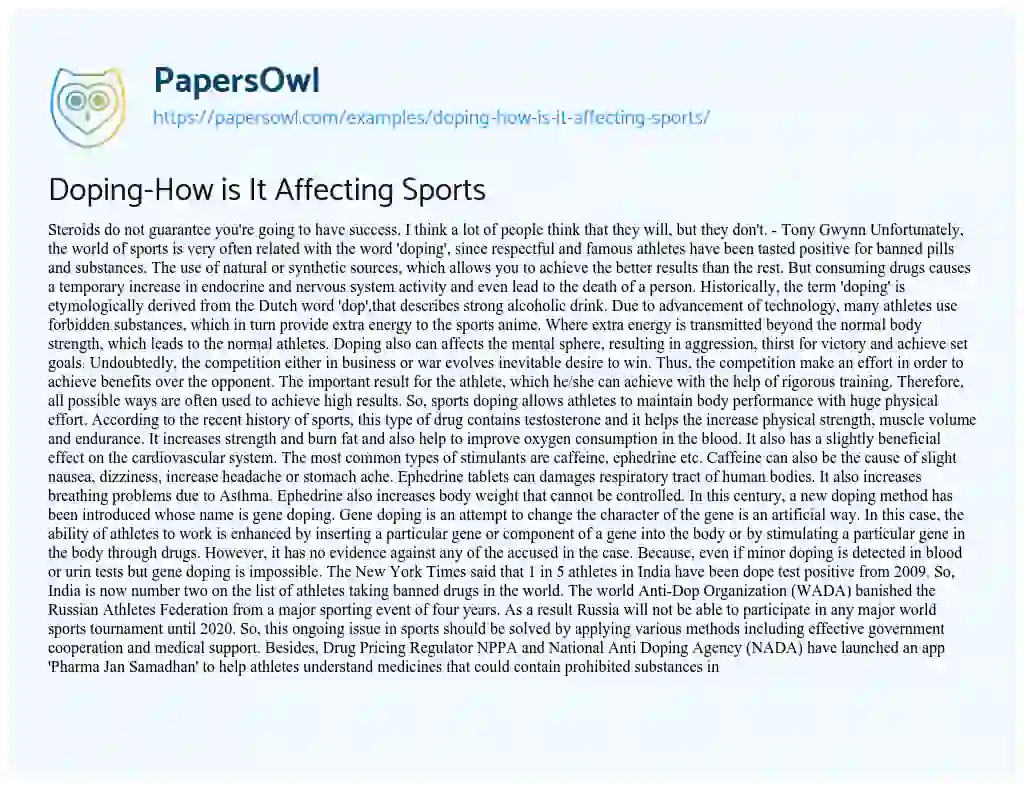 Essay on Doping-How is it Affecting Sports