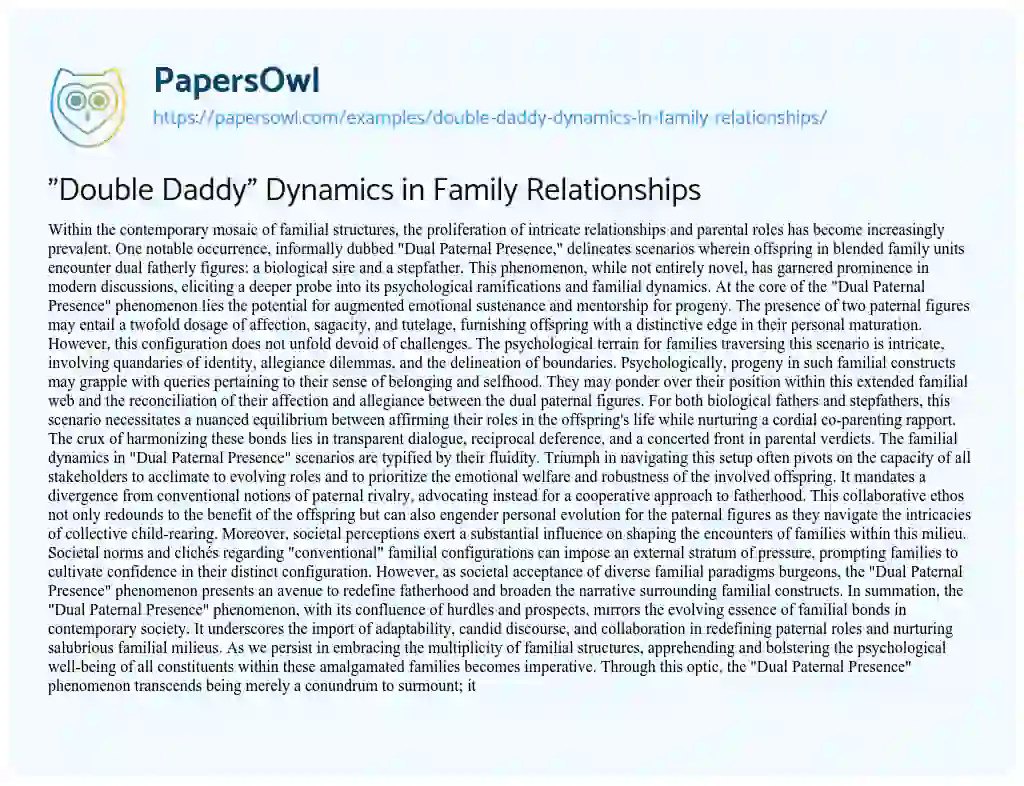 Essay on “Double Daddy” Dynamics in Family Relationships