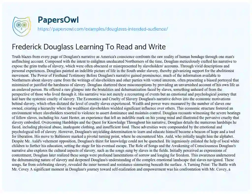 Essay on Douglass’s Intended Audience