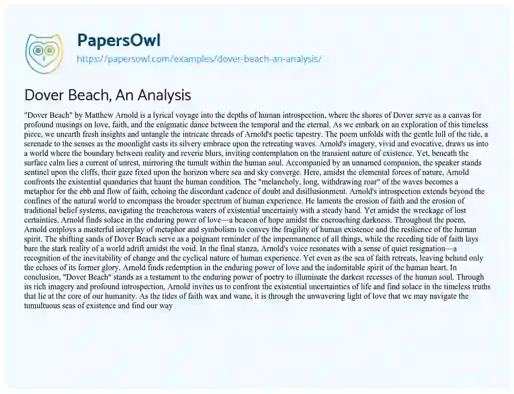 Essay on Dover Beach, an Analysis