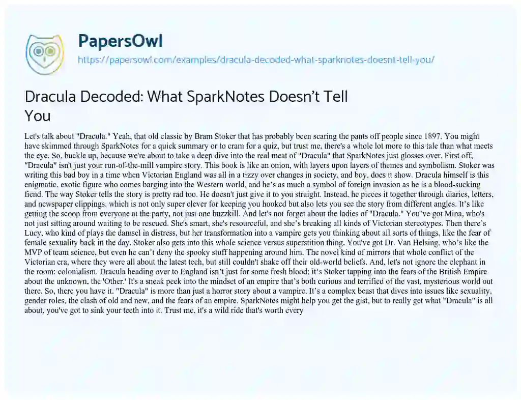 Essay on Dracula Decoded: what SparkNotes doesn’t Tell you