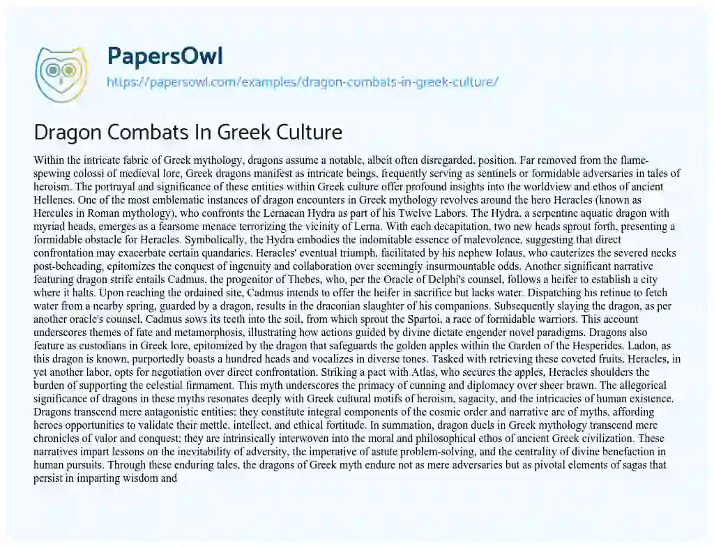 Essay on Dragon Combats in Greek Culture