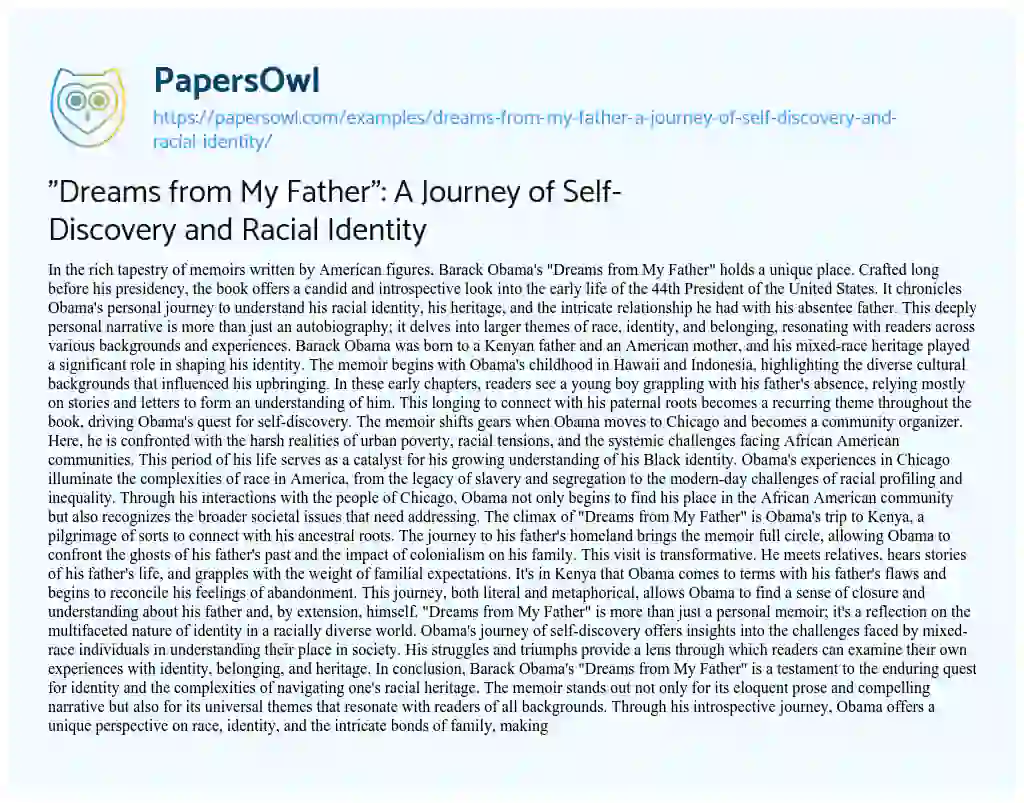 Essay on “Dreams from my Father”: a Journey of Self-Discovery and Racial Identity