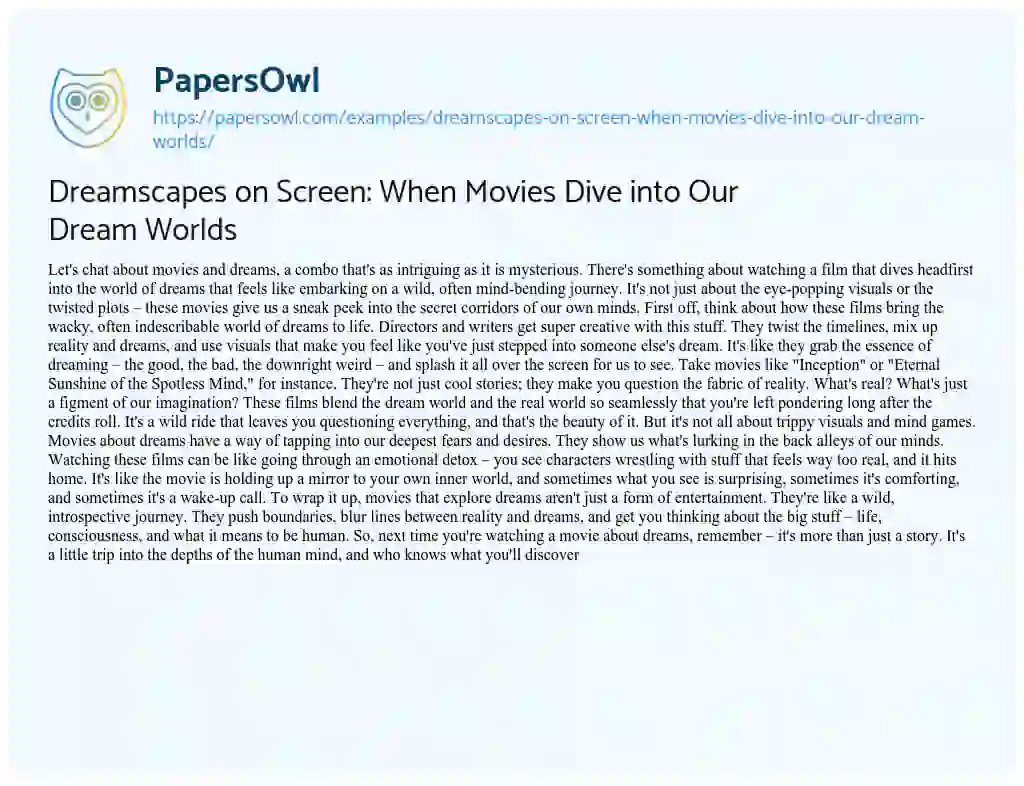 Essay on Dreamscapes on Screen: when Movies Dive into our Dream Worlds