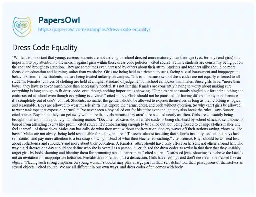 Essay on Dress Code Equality