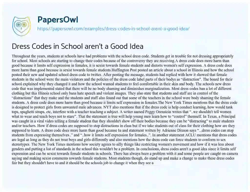 Essay on Dress Codes in School aren’t a Good Idea
