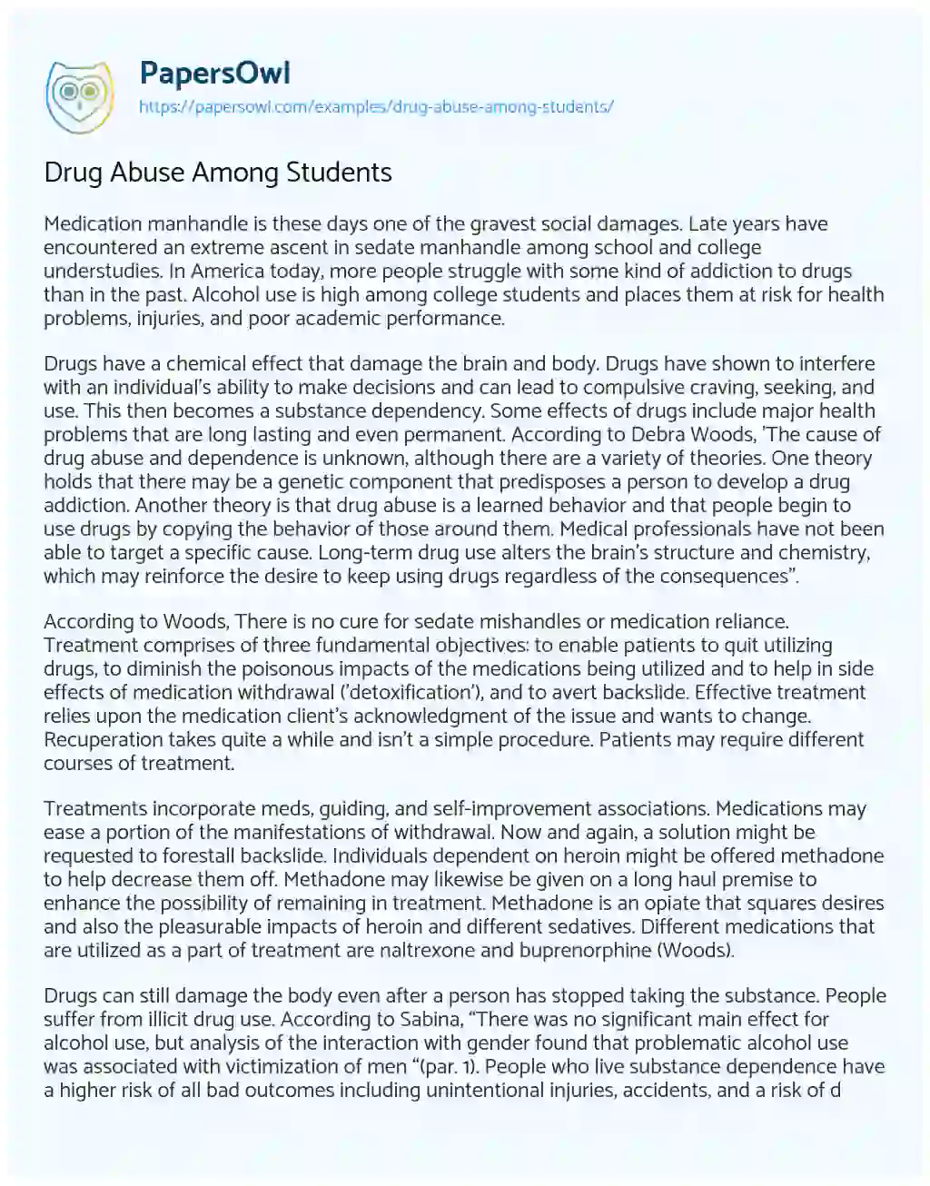 Essay on Drug Abuse Among Students