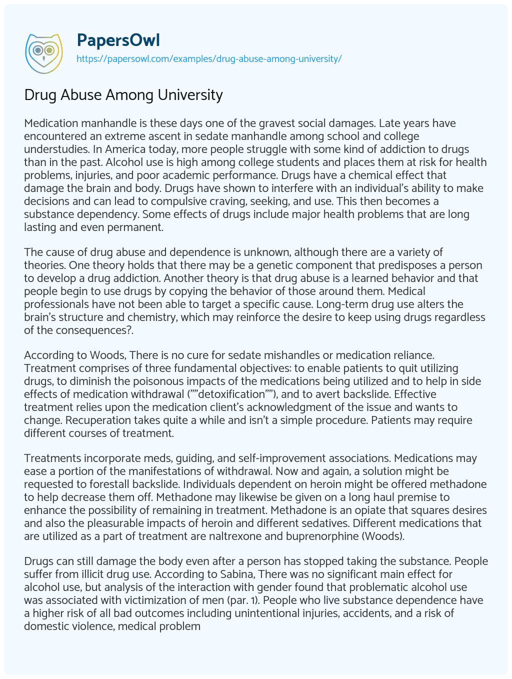 Drug Abuse Among University Drug Abuse Among University essay