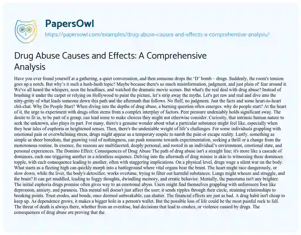 Essay on Drug Abuse Causes and Effects: a Comprehensive Analysis