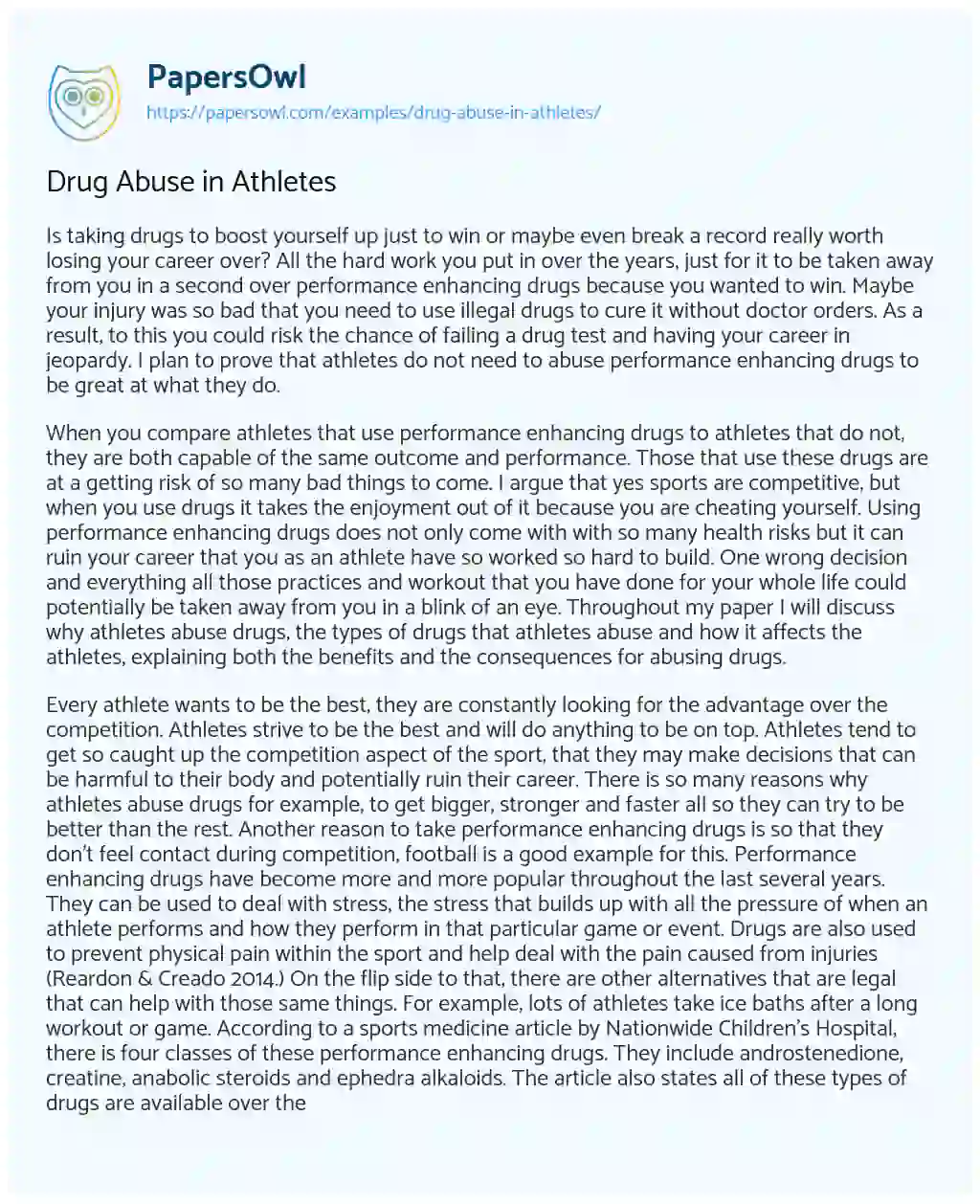 Essay on Drug Abuse in Athletes