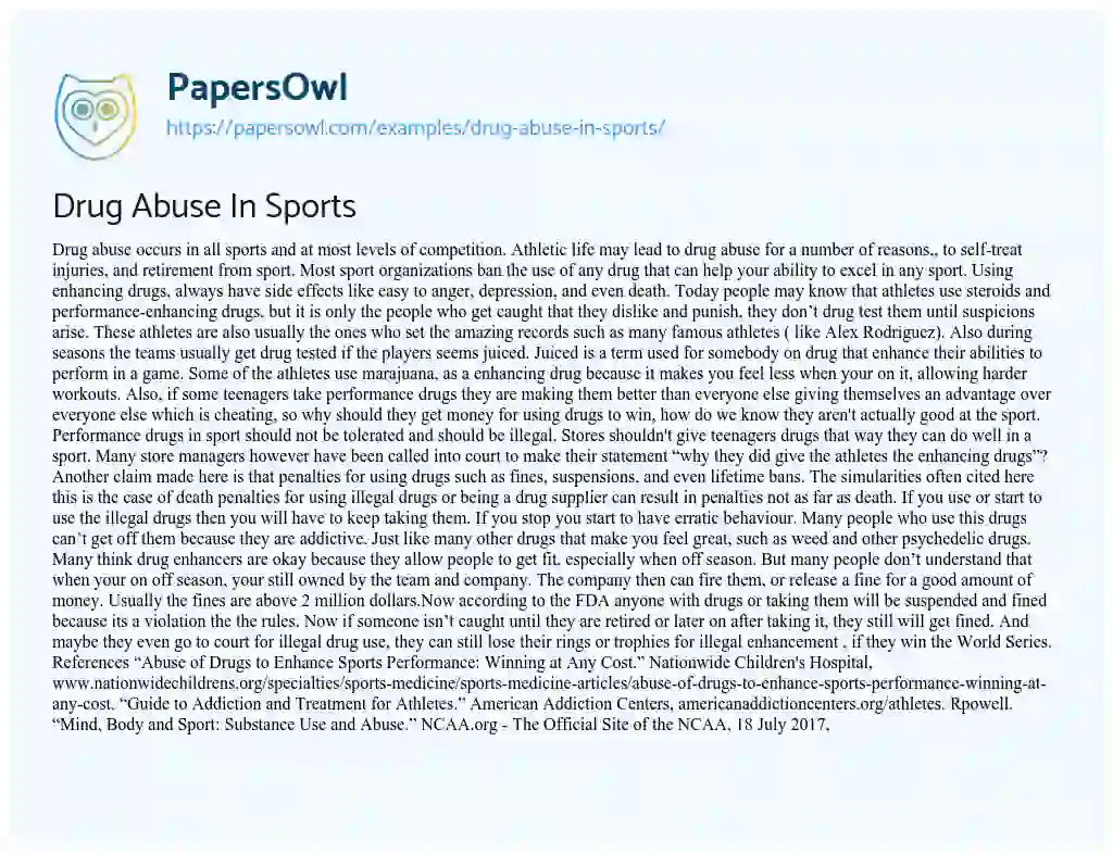 Essay on Drug Abuse in Sports