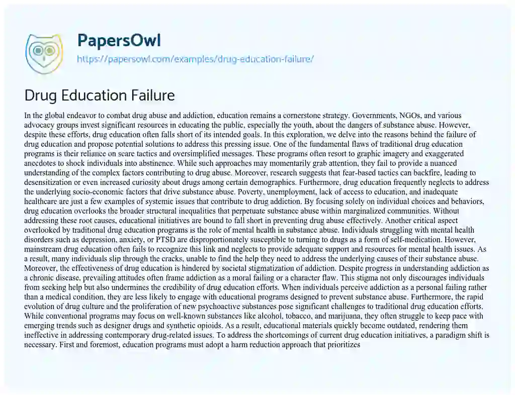 Essay on Drug Education Failure