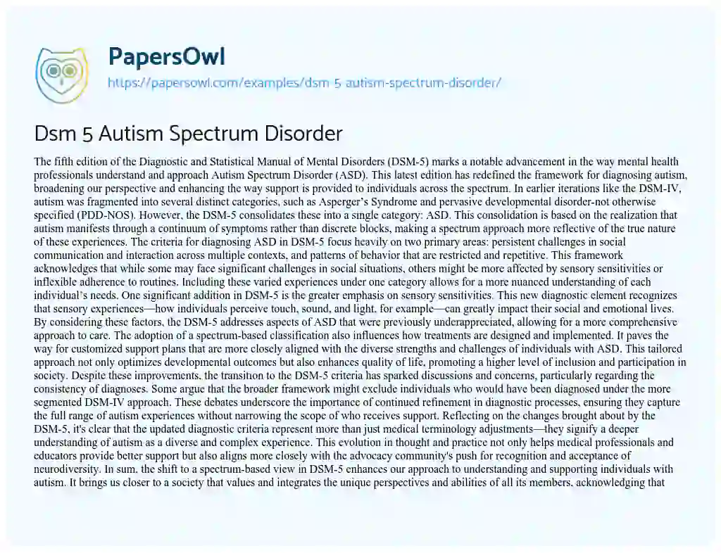 Essay on Dsm 5 Autism Spectrum Disorder