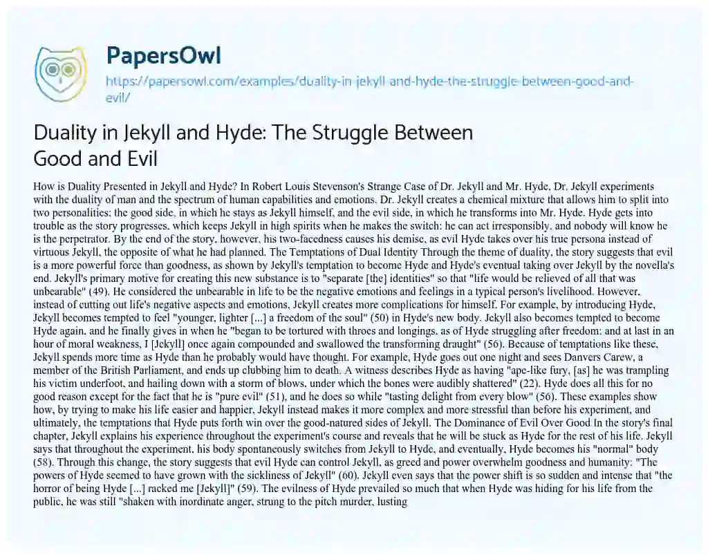 good and evil in jekyll and hyde essay