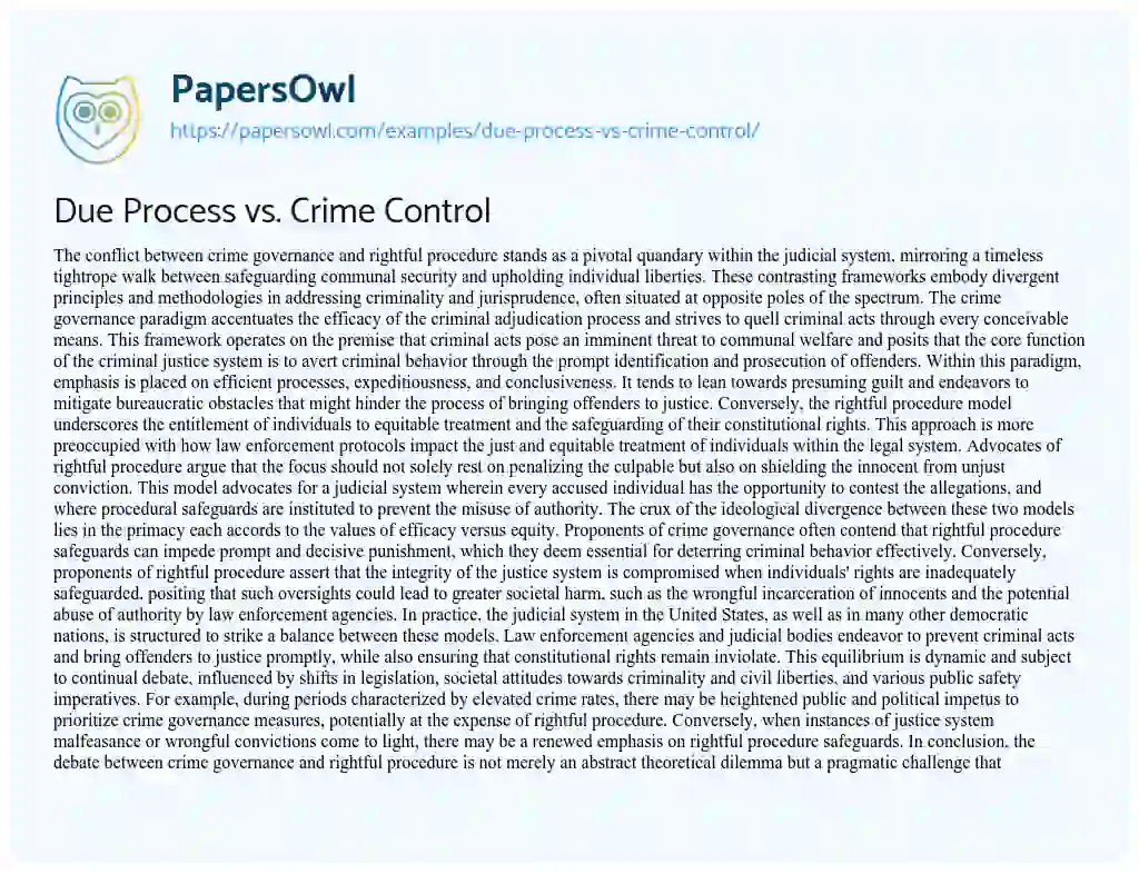 Essay on Due Process Vs. Crime Control
