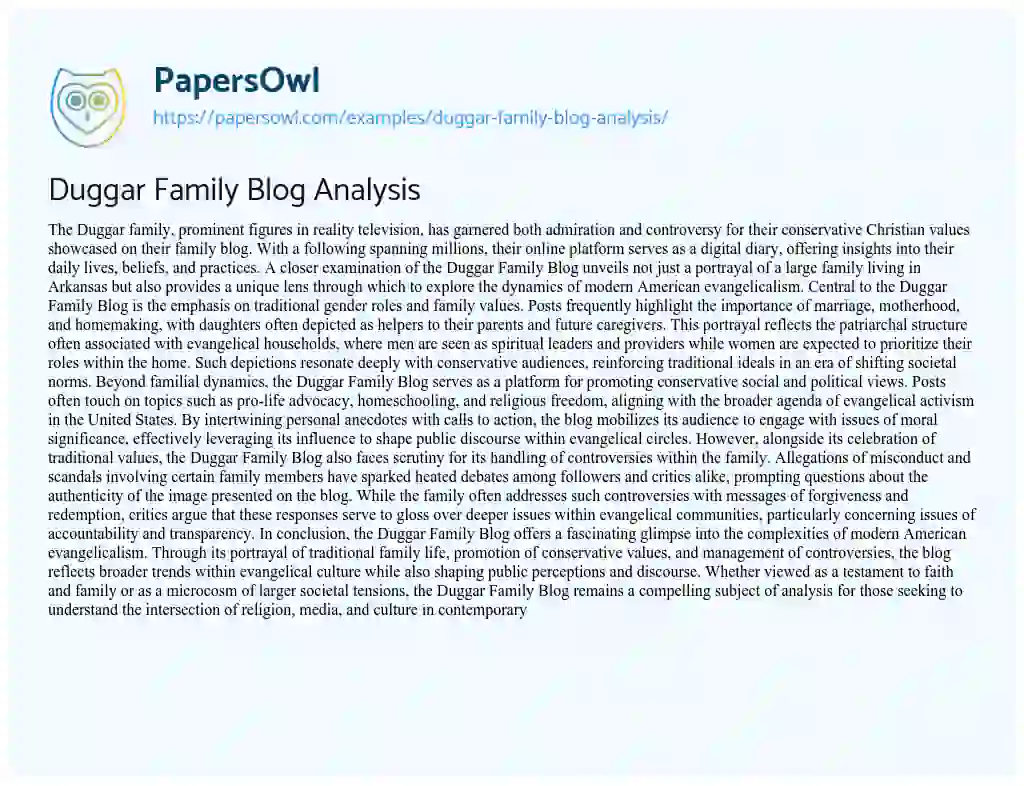 Essay on Duggar Family Blog Analysis