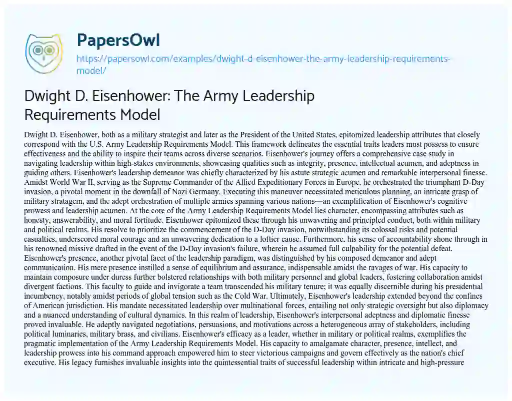 Essay on Dwight D. Eisenhower: the Army Leadership Requirements Model