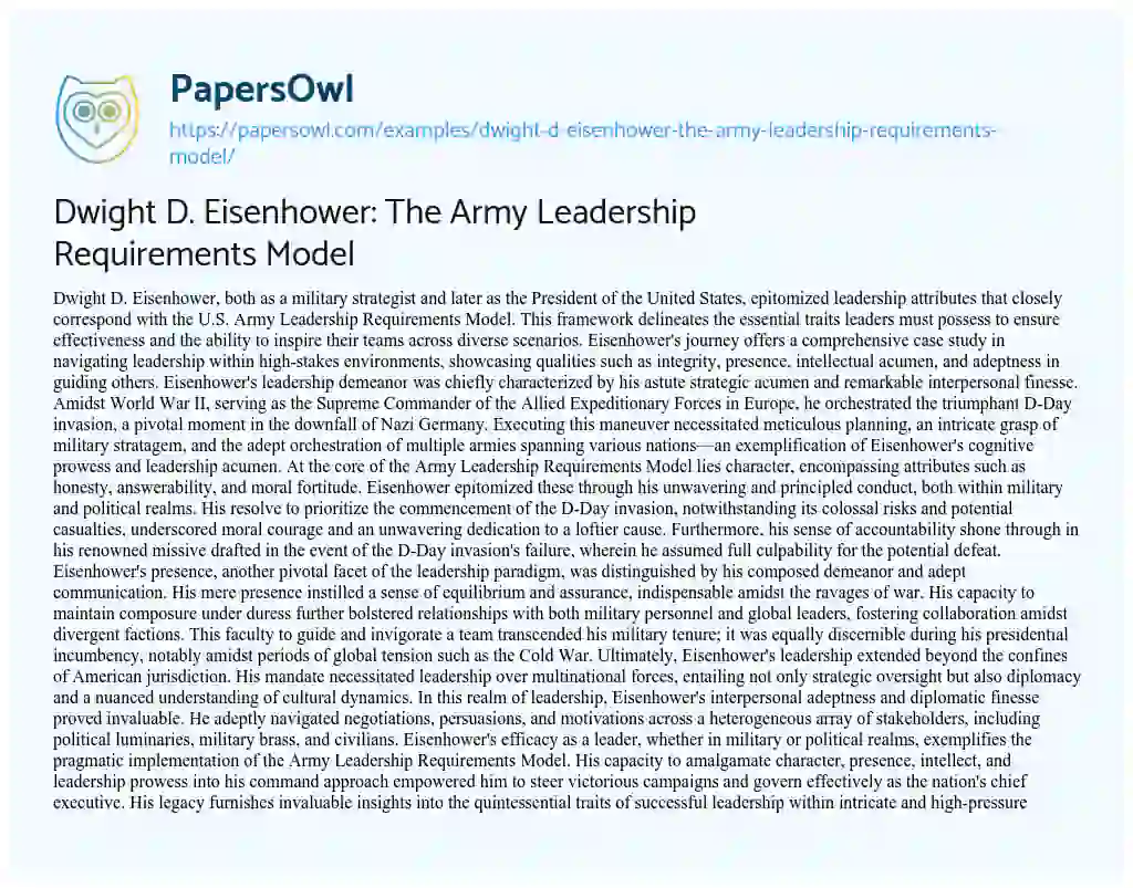 Dwight D. Eisenhower: The Army Leadership Requirements Model - Free 