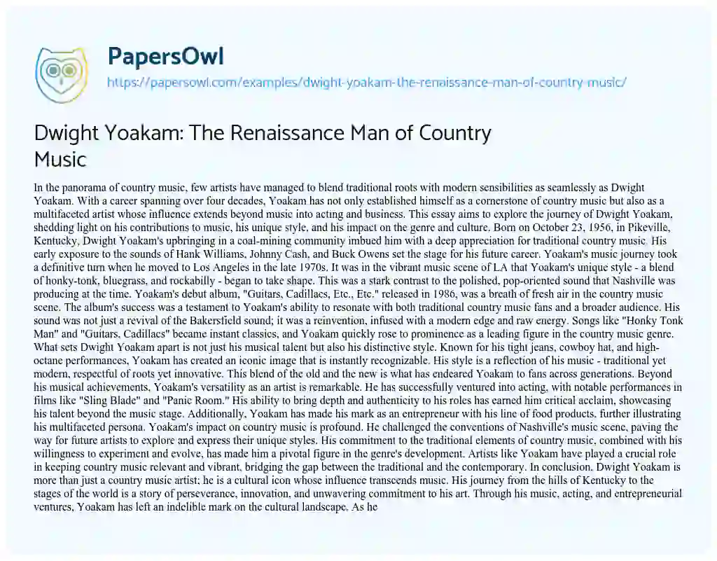 Essay on Dwight Yoakam: the Renaissance Man of Country Music