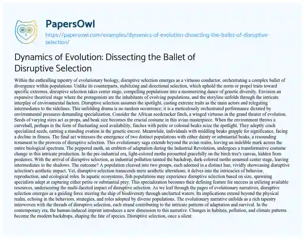 Essay on Dynamics of Evolution: Dissecting the Ballet of Disruptive Selection