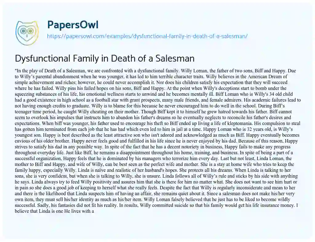 Essay on Dysfunctional Family in Death of a Salesman