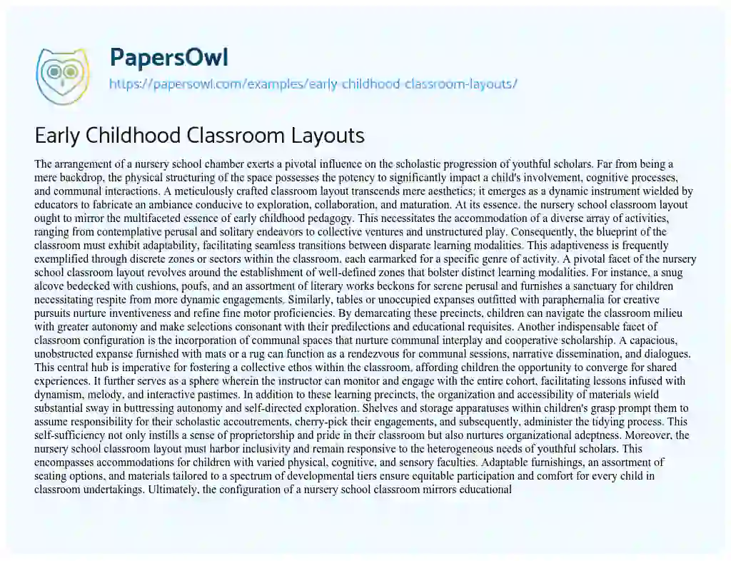 Essay on Early Childhood Classroom Layouts