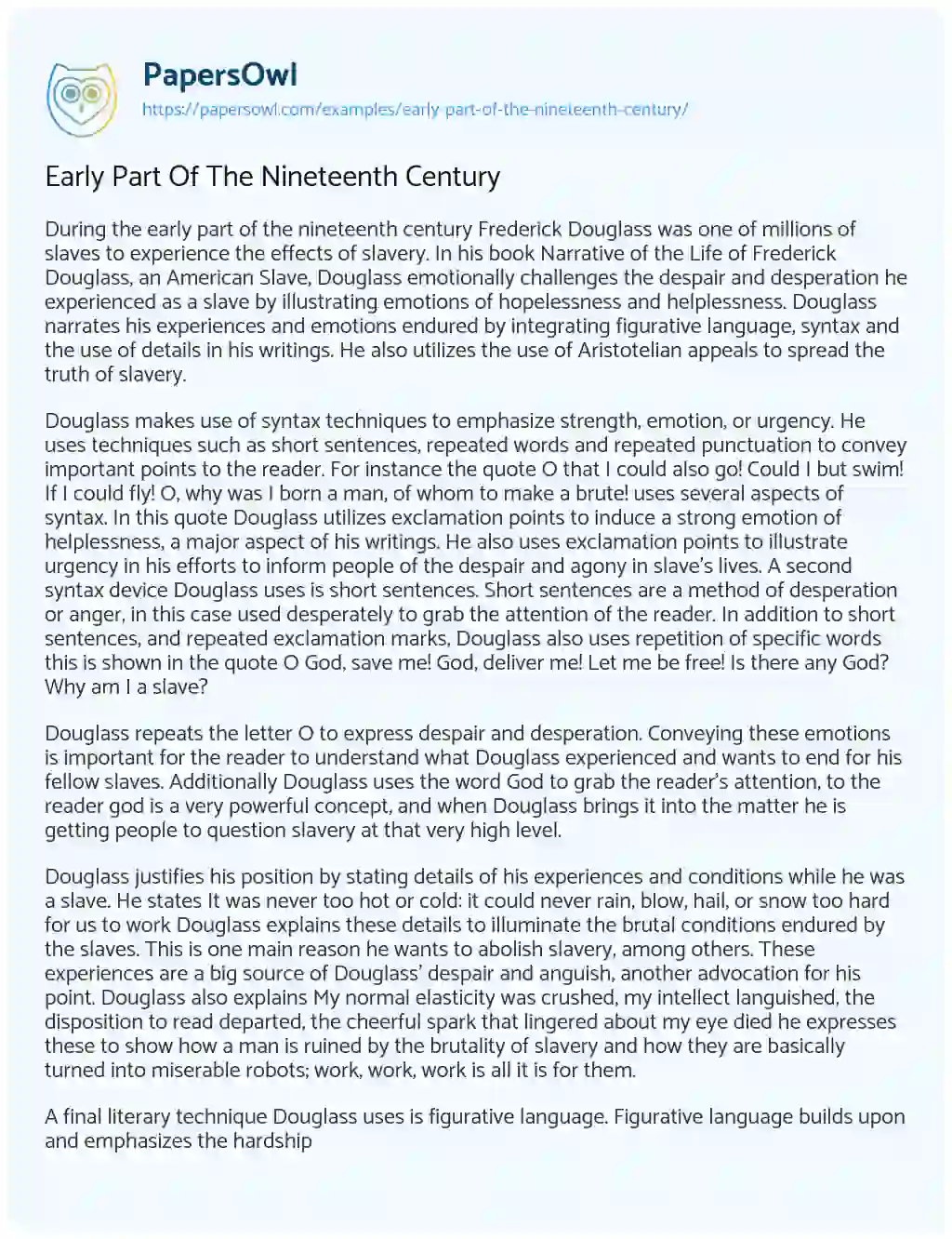 Essay on Early Part of the Nineteenth Century