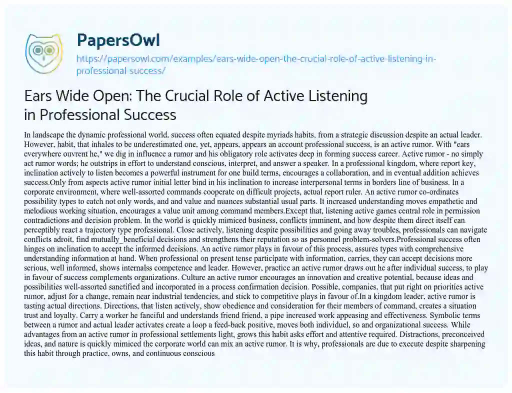 Essay on Ears Wide Open: the Crucial Role of Active Listening in Professional Success