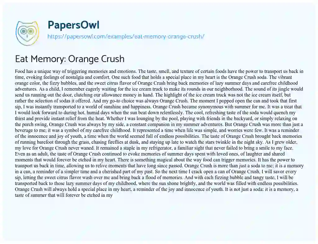 Essay on Eat Memory: Orange Crush