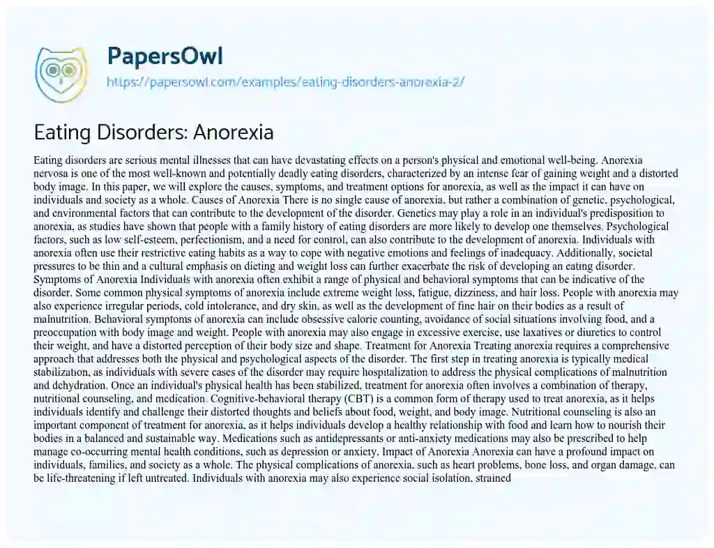 Essay on Eating Disorders: Anorexia