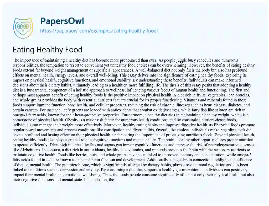 Essay on Eating Healthy Food