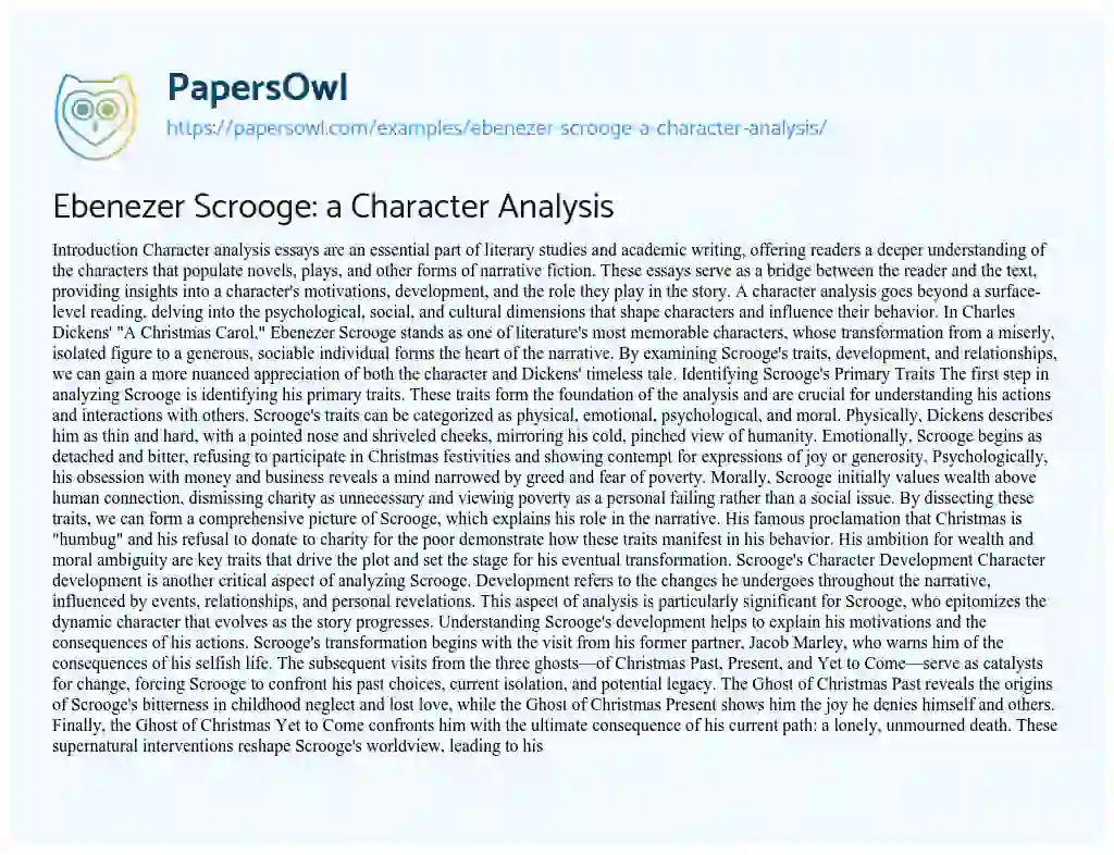 Essay on Ebenezer Scrooge: a Character Analysis