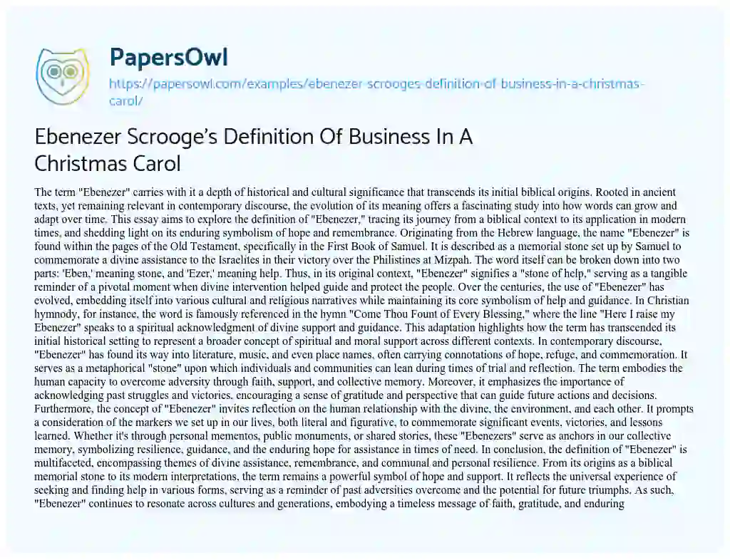 Essay on Ebenezer Scrooge’s Definition of Business in a Christmas Carol