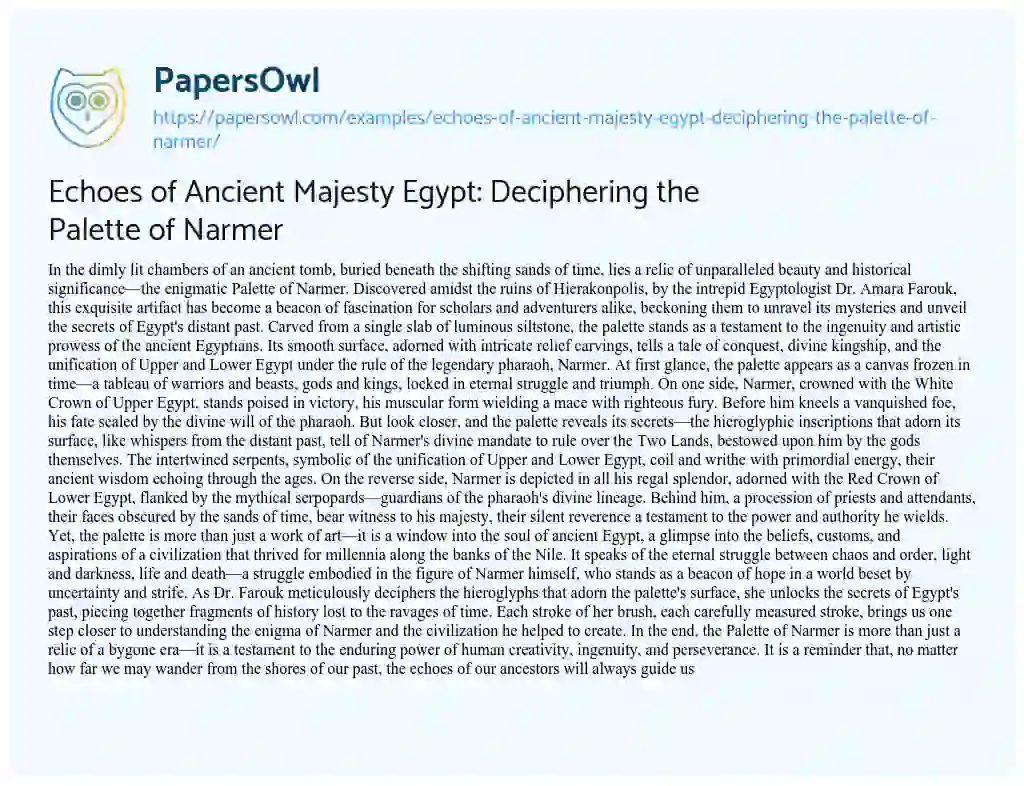 Essay on Echoes of Ancient Majesty Egypt: Deciphering the Palette of Narmer