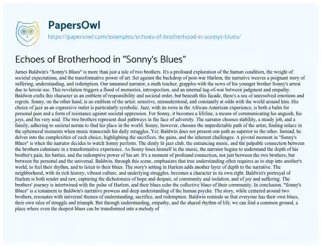 Essay on Echoes of Brotherhood in “Sonny’s Blues”