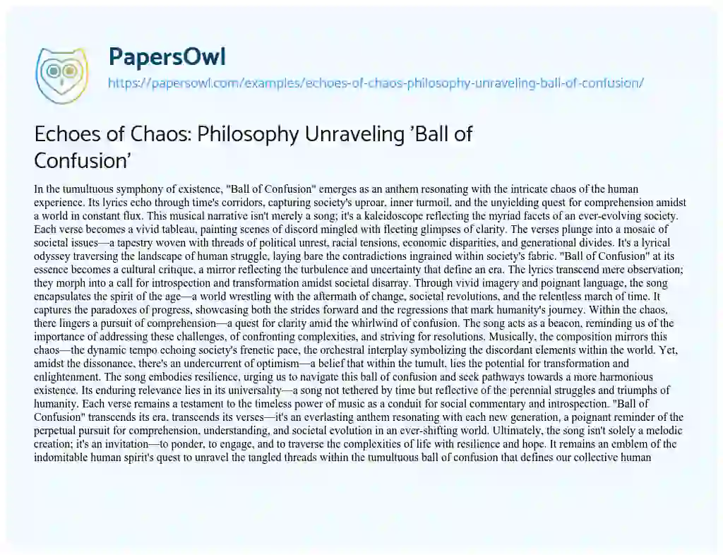 Essay on Echoes of Chaos: Philosophy Unraveling ‘Ball of Confusion’