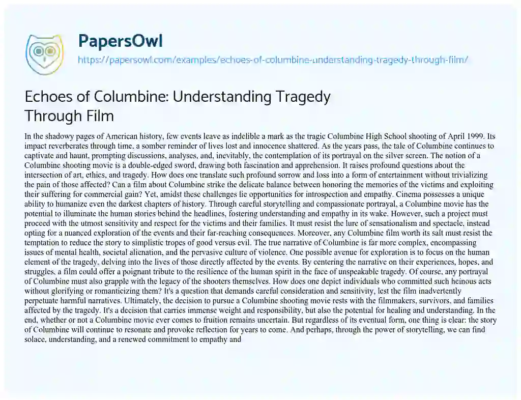 Essay on Echoes of Columbine: Understanding Tragedy through Film