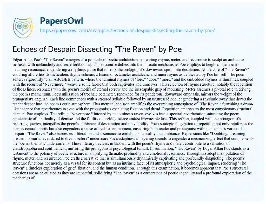 Essay on Echoes of Despair: Dissecting “The Raven” by Poe