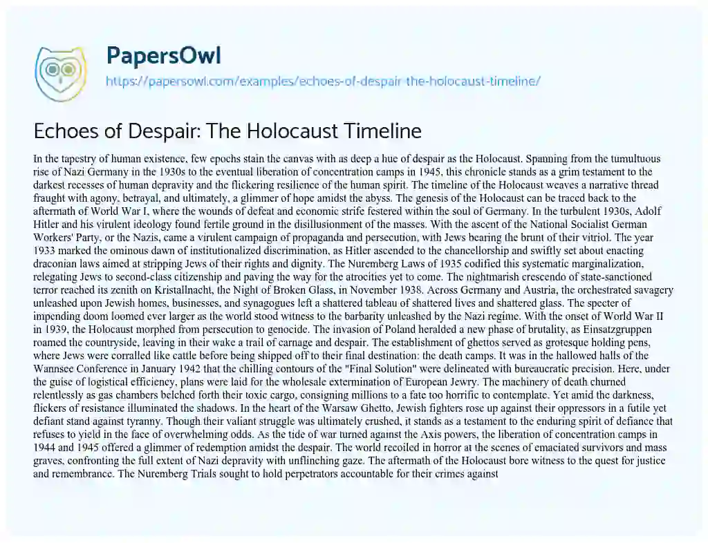 Essay on Echoes of Despair: the Holocaust Timeline