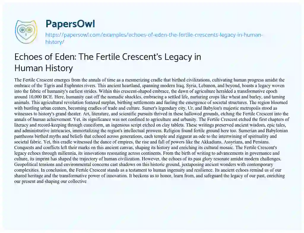 Essay on Echoes of Eden: the Fertile Crescent’s Legacy in Human History