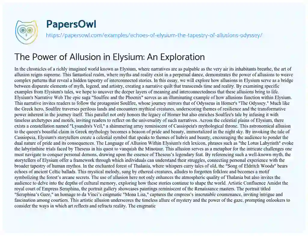 Essay on The Power of Allusion in Elysium: An Exploration