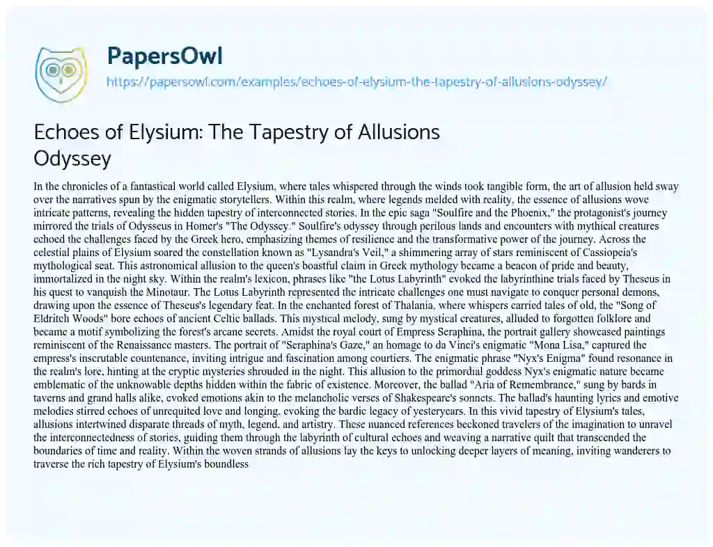 Essay on Echoes of Elysium: the Tapestry of Allusions Odyssey