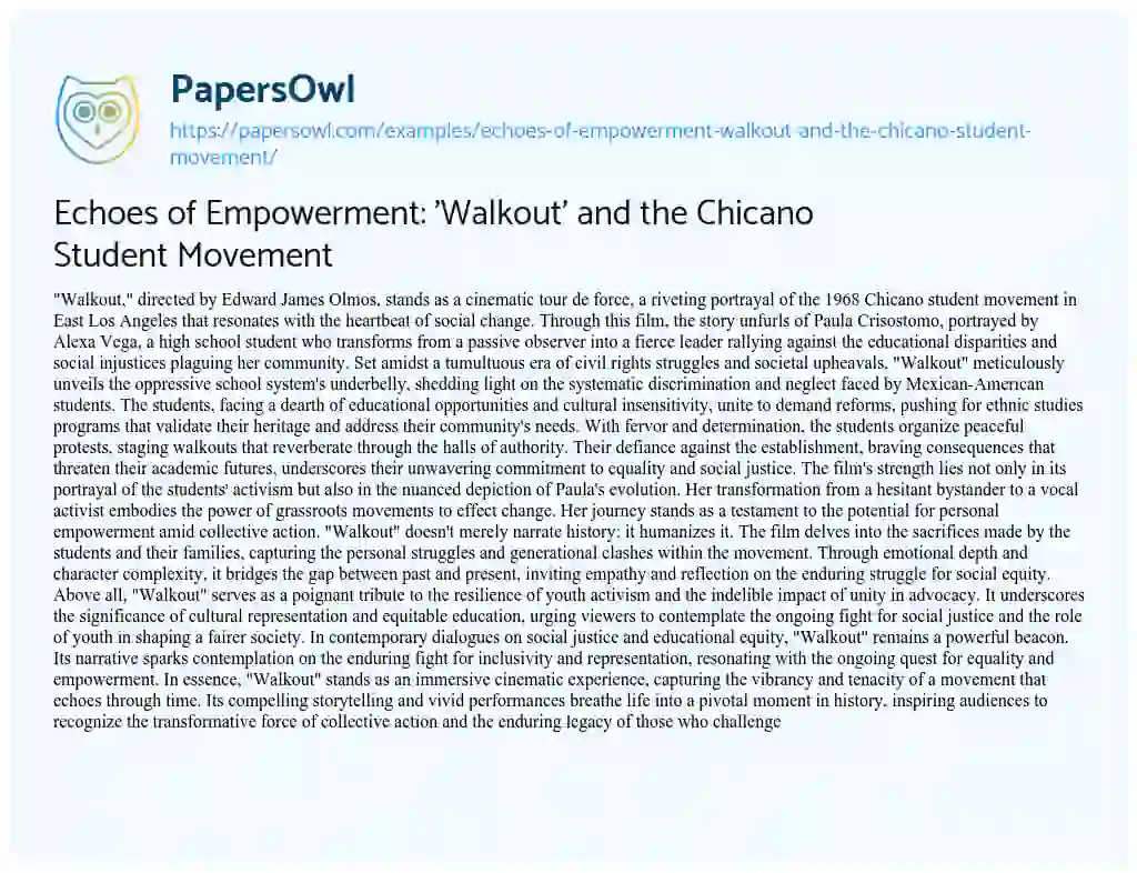 Essay on Echoes of Empowerment: ‘Walkout’ and the Chicano Student Movement