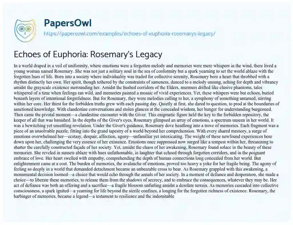 Essay on Echoes of Euphoria: Rosemary’s Legacy