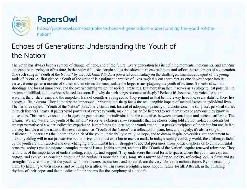 Essay on Echoes of Generations: Understanding the ‘Youth of the Nation’