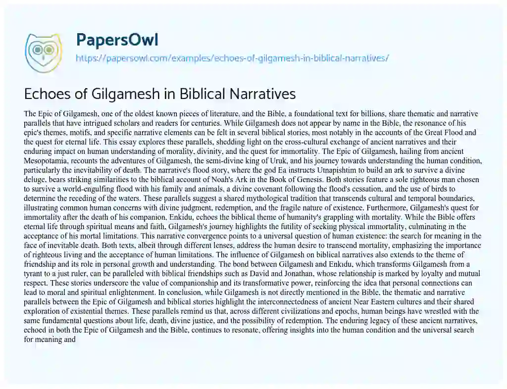 Essay on Echoes of Gilgamesh in Biblical Narratives